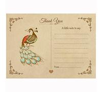 Vintage Peacock Thank You Note Cards With Brown Kraft Envelopes - Pack of 15 - By Artstore