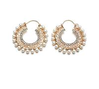 Vintage Pearl Filigree Hoop Earrings for Women Imitation Cubic Zirconia Gold Dangle Statement Drop Huggie Big Hoops Hypoallergenic Bohemian Jewelry Dainty Party Wedding, Metal, Cubic Zirconia