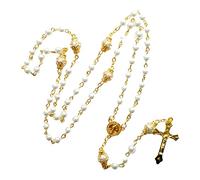 Vintage Pearl Rosary Necklace with Crucifix Charm - Handmade Adjustable Beaded Chain for Women, Religious Jewelry Gift for Baptism, Christmas & Everyday Spiritual