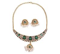 Vintage Pearl Tassel Rhinestone Ethnic Indian Choker Necklace Earrings for Women Bollywood Boho Traditional Gypsy Oxidized Ancient Goldtone Crystal Pendant Collar Bib Statement Wedding Bridal Party