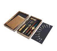 Vintage Pen Set, Calligraphy Writing Drawing Quill Dip Kit, Elegant Rose Pattern Metal Holder with Replaceable Nibs, Craft Collection for Artists Writers Teachers, Includes (SP248011R lake blue)