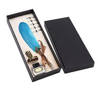 Vintage Pen Set, Calligraphy Writing Suit with 5 Nibs and Empty Ink Bottle, Classic Dip Pen for Gothic Italian Calligraphy Practice, Elegant Business Gift for Teachers Coup (Dark Blue)