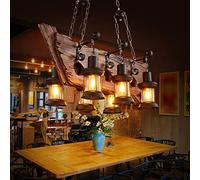 Vintage Pendant Lamp Dining Table lamp Antique Boat Wood Hanging Lamp Height Adjustable E27 Retro Restaurant Lights Iron Lampshade Kitchen Coffee Shop Dining Living Room Loft Ceiling Light,B 6 Heads