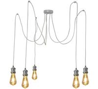 Vintage Pendant Light Fitting Chrome Spider Pendant Light 2m Adjustable Grey Braided Flex Cable E27 Lamp Holder Industrial Pendant Light for Living Room,Kicthen Island Ceiling Lights (B, 5 Heads)