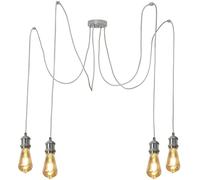 Vintage Pendant Light Fitting Chrome Spider Pendant Light with 2m Adjustable Grey Braided Flex Cable E27 Lamp Holder Industrial Pendant Light for Living Room,Kicthen Island Ceiling Lights(B,4 Heads)