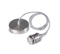 Vintage Pendant Light Fitting, Modern Retro Industrial Style Satin Nickle E27 Lamp Holder and Ceiling Rose with Grey Braided Flex Cable-KIT02SN