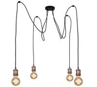 Vintage Pendant Light Fitting Multi Light Modern Retro Industrial Style E27 Lamp Holder 200cm Cable Spider Pendant Light for Kitchen Island Living Room Dining Room (Red Antique Copper, 4 Lights)