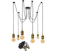 Vintage Pendant Light Holder E27 Suspension Light Fitting Retro Antique Hanging Chandelier with Adjustable 2m Cable, DIY Ceiling Spider Pendant Lamp for Living Room Bedroom Bar,Antique brass 6 Lamp