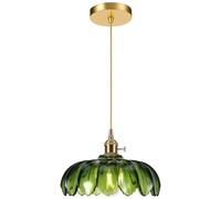 Vintage Pendant Light Shade, Green Glass Pendant Light Shade,E27 Hanging Ceiling Lights, Crystals Pendant Lights for Kitchen Island Bedroom Hallway Study Room Coffee Bar(Bulb not Included) (Green)
