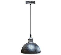 Vintage Pendant Light Shade | Height Adjustable E27 Base Retro Industrial Round Shape| Modern Ceiling Light Fitting | for Loft Coffee Shop Bar Bedroom Kitchen [Energy Class A+++] (Brushed Silver)