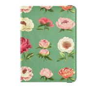 Vintage Peonies Green Passport and Vaccine Card Wallet Combo Travel Documents Organizer Protector Passport Cover with RFID Blocking for Travel Essential Waterproof