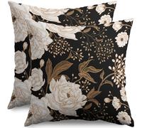 Vintage Peony Black Floral Plant Pillow Covers 20X20 Inch Set of 2 Chinoiserie White Flower Brown Leaves Decorative Pillow Cases Black Gold Cushion Case Vintage Home Decor for Sofa Couch Outdoor