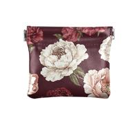 Vintage Peony Burgundy Women's Small Leather Coin Purse Wallet Convenient Jewelry Organizer for Women, Vintage Peony Burgundy, 4.33"(L) x 3.74"(W) x 0.39"(H), Classic