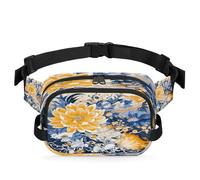 Vintage Peony Flower Fanny Pack for Women Men, Waterproof Waist Bag with Adjustable Strap Dual Zippers, Lightweight Crossbody Chest Bag for Running Hiking Sports