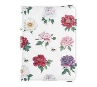 Vintage Peony White Passport and Vaccine Card Holder Combo Travel Documents Organizer Protector Passport Holder Combo with Vaccine Card Slot for Women and Men Waterproof