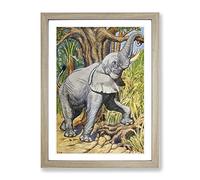 Vintage Percy J Billinghurst African Elephant Vintage Framed Print Oak A4 | Wall Art, Ready to Hang, Satin Fine Art Paper, Fade-Resistant Inks, Acrylic Glazing, Securely Packaged, Made in the UK