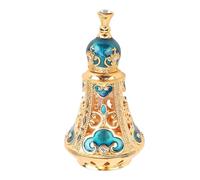 Vintage Perfume Bottle with Elegant Middle Eastern Design, Refillable Small Liquid Bottle for Essential Oils and Cosmetics, Zinc Alloy Material, Ideal for Home Decor (Golden Blue)