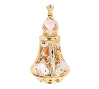 Vintage Perfume Bottle with Elegant Middle Eastern Design, Refillable Small Liquid Bottle for Essential Oils and Cosmetics, Zinc Alloy Material, Ideal for Home Decor (Gold White)