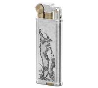 Vintage Petrol Lighters,Sliver Brass Lighter with Wolf Design, Refillable Fuel (Sold without Fluid)