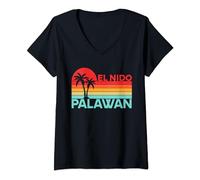 Vintage Philippines Vacation Travel Asia El Nido Palawan V-Neck T-Shirt