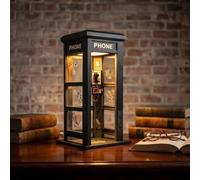 Vintage Phone Booth Ambient Lamp, Mini Telephone Booth with Warm LED Glow, Retro Tall TelephoneBooth Table Lamp with Graffiti Design for Bedroom Home Office Study Bar Decor