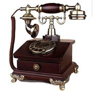 Vintage Phone/Retro Telephone with Wood and Metal Body, Functional Rotary Dial and Classic Phone Socket -Red,A
