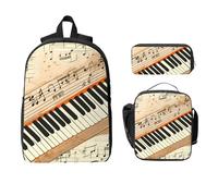 Vintage Piano Keyboard Backpack Set for Girls Boys with Lunch Bag Pencil Case Retro Music Note 3 Pieces School Bags Insulated Lunchbox Gifts for Women Men