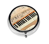 Vintage Piano Keyboard Small Pill Box 3 Compartment Portable Pill Box for Purse Pocket Retro Music Note Mini Medicine Organiser for Daily Vitamin Fish Oil Storage