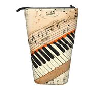 Vintage Piano Keyboard Standing Pencil Case Retro Music Note Pen Pouch Holder Telescopic Pencil Bag Pop Up Cosmetics Bag Stationery Organizer for School Office Travel