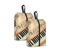 Vintage Piano Keyboard Travel Shoe Bag 2Pcs Retro Music Note Water Resistant Shoe Organiser with Zipper Handle, Lightweight Pouch for Suitcase & Gym, Folds Flat for Packing