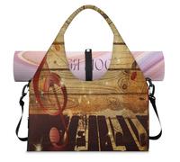 Vintage Piano Music Note Sports Duffel Bag for Women Men Weekend Overnight Bag with Shoe Compartment Shoulder Tote Luggage Bag for Yoga Gym Travel
