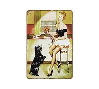 Vintage Pin Up with Scottie Dog Metal Sign Pin Up Sign Vintage Sign Retro Wall Sign Dog Sign Novelty Retro Tin Metal Sign 8"x12" Embossed Metal Metal Poster Vintage Signs Retro Aluminum Gift