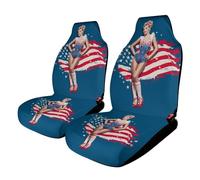 Vintage Pin Ups with U.S. Flag Stylish Car Seat Covers Non-Slip Universal Fit Front Seats Protector for SUV Truck