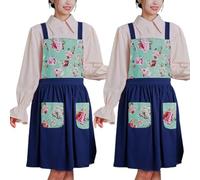 Vintage Pinafore Apron with Pockets Cute Floral Chef Aprons for Kitchen Cooking Baking Gardening Kitchen Blue,One Size (Blue One Size)