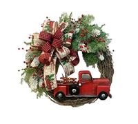 Vintage Pine Cones Autumn & Christmas Wreath - Red Truck Front Door Decoration