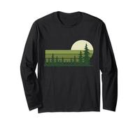 Vintage Pine Forest Moonlight Retro Nature Casual Long Sleeve T-Shirt