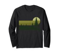 Vintage Pine Forest Moonlight Retro Nature Casual Long Sleeve T-Shirt