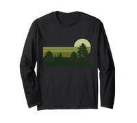 Vintage Pine Forest Moonlight Retro Nature Casual Long Sleeve T-Shirt