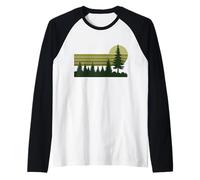 Vintage Pine Forest Moonlight Retro Nature Casual Raglan Baseball Tee