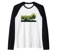 Vintage Pine Forest Moonlight Retro Nature Casual Raglan Baseball Tee