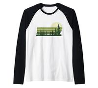 Vintage Pine Forest Moonlight Retro Nature Casual Raglan Baseball Tee