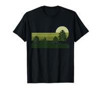 Vintage Pine Forest Moonlight Retro Nature Casual T-Shirt