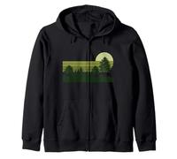Vintage Pine Forest Moonlight Retro Nature Casual Zip Hoodie