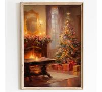 Vintage Pine Tree Prints Christmas Tree Painting Winter Botanical Prints Pine Tree Poster Colorful Christmas Tree Wall Art Vintage Christmas Pictures Christmas Fireplace Wall Art 16x24in No Frame