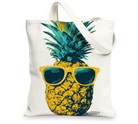 Vintage Pineapple Canvas Tote Bags, Fun Tropical Fruit Pattern Reusable Grocery Bags, Lightweight Washable Shoulder Strap Canvas Bags for Beach Picnic Travel 13x15 Inch