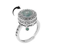 Vintage Ping an Buckle Amulet Rotating Ring for Women Unique Jade Orbit Spinner Fidget Rings CZ Crystal Adjustable Open Finger Band Anxiety Stress Relief Protection Jewelry for Family Friends