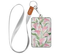 Vintage Pink Calla Lily Chic Security Badge Holder with Lanyard and 3-Card Capacity case with Card Holder for Office School IDs,Hotel Key Cards, Pass Cards
