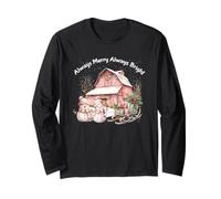 Vintage Pink Christmas Farmhouse Snowman Old Country Barn Long Sleeve T-Shirt