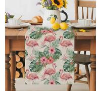 Vintage Pink Flamingo Hibiscus Flower Table Runner 72 Inches Long,Table Runners Kitchen Dining Tables Decoration for Home Party Decor, Green Monstera Palm Leaf Tables Runner Wedding Dresser Scarf