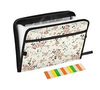Vintage Pink Floral on Beige Expanding File Folder 13 Pockets A4 Paper Document Organizer Folder with Zipper for Company Office Teacher Student Librarian Gifts